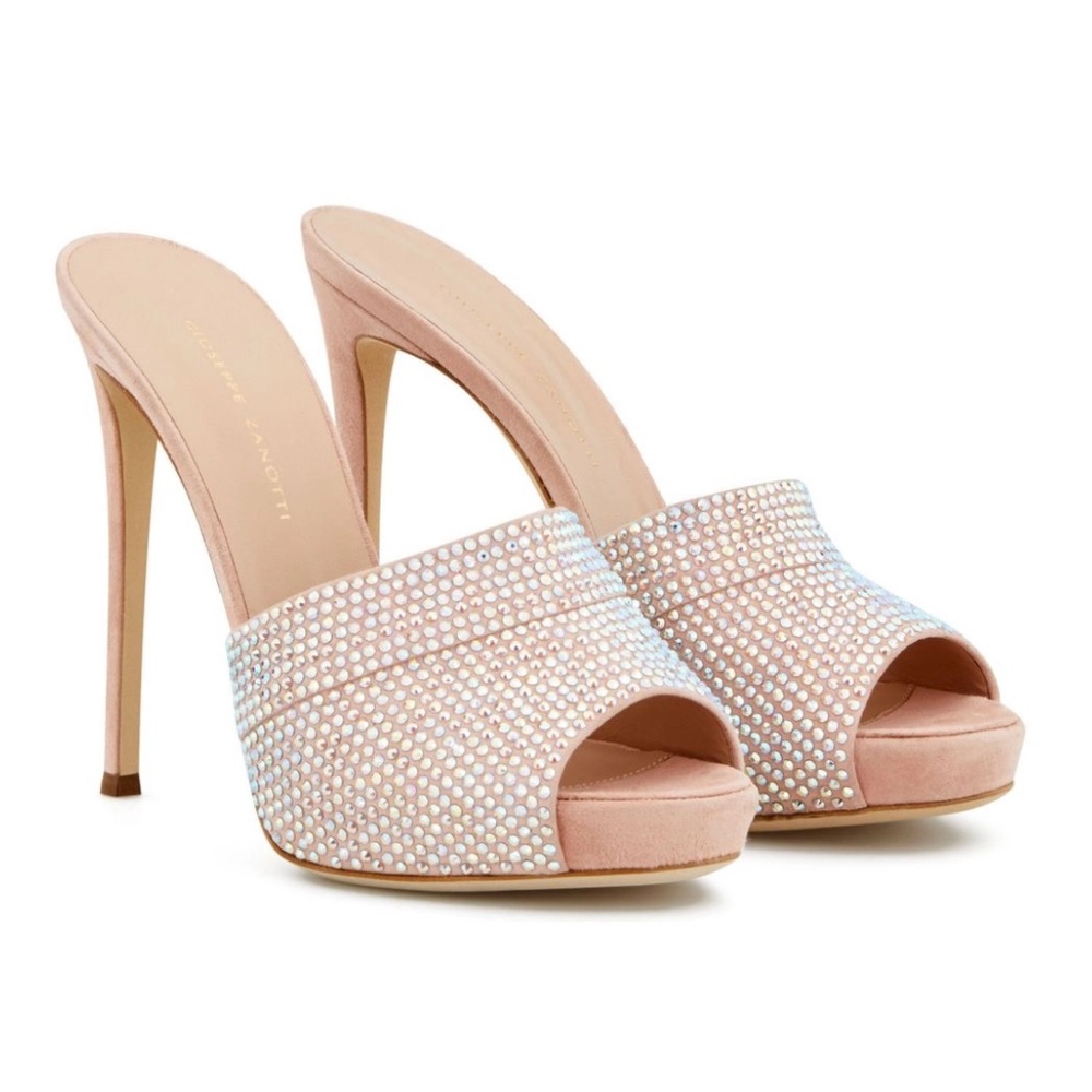 Giuseppe Zanotti Blush Crystal-Embellished Stiletto Mules